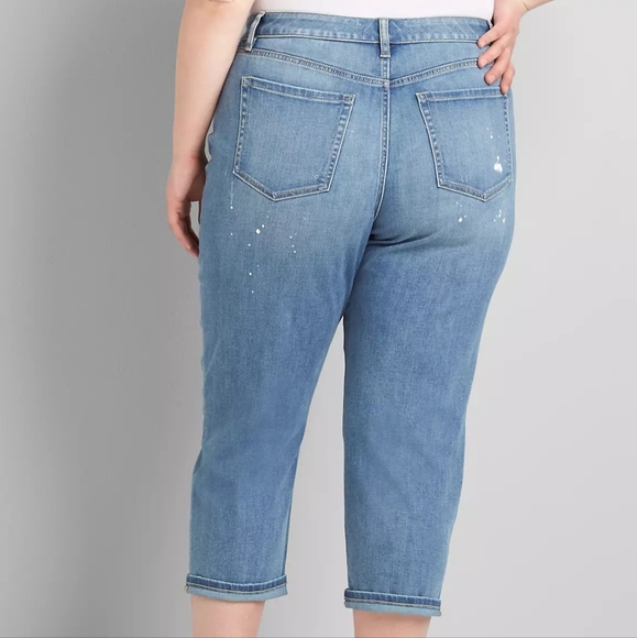 Lane Bryant NWT Light Wash Paint Splatter Signature Fit Boyfriend Capri Jeans 18 - Picture 8 of 15
